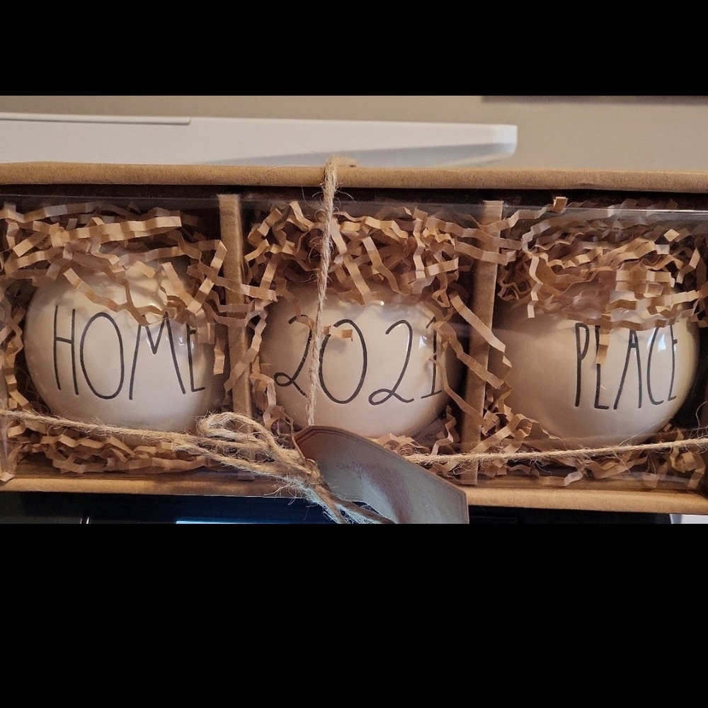 Rae Dunn Ornament Set - Home, 2021, Peace - Cream